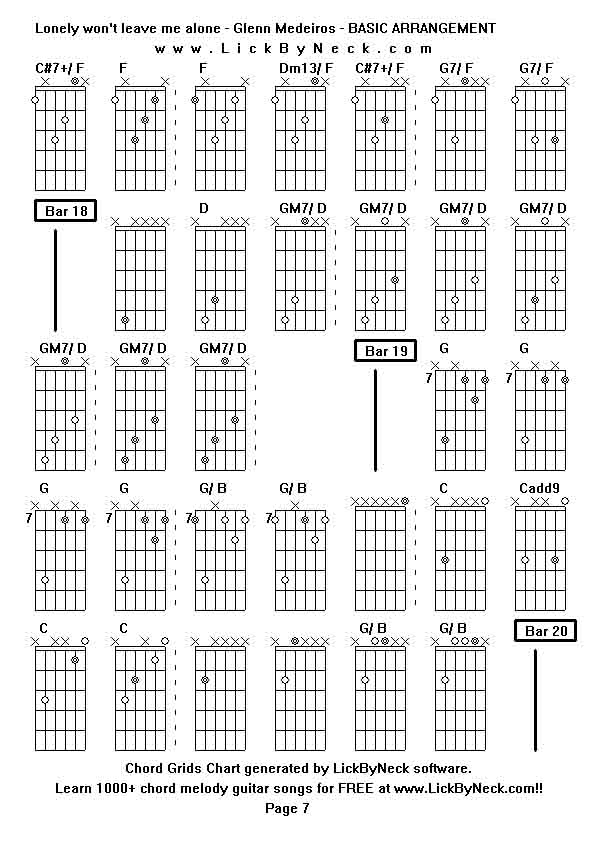 Chord Grids Chart of chord melody fingerstyle guitar song-Lonely won't leave me alone - Glenn Medeiros - BASIC ARRANGEMENT,generated by LickByNeck software.